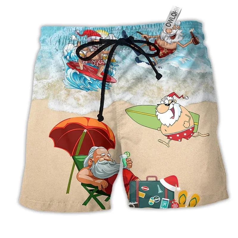 Merry Christmas Santa Claus Men Shorts 3D Print Funny Xmas Unisex Y2k Board Short Pants Summer Hawaii Swimsuit Surf Swim Trunks