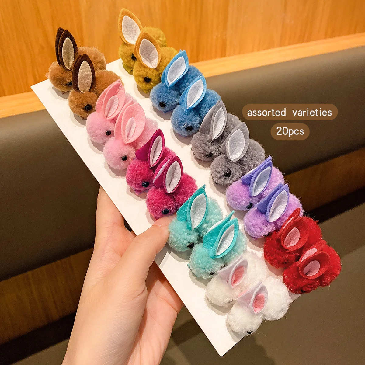 20 random cute plush bunny hair clips in 20 colors, sweet and stylish hair accessories suitable for daily use