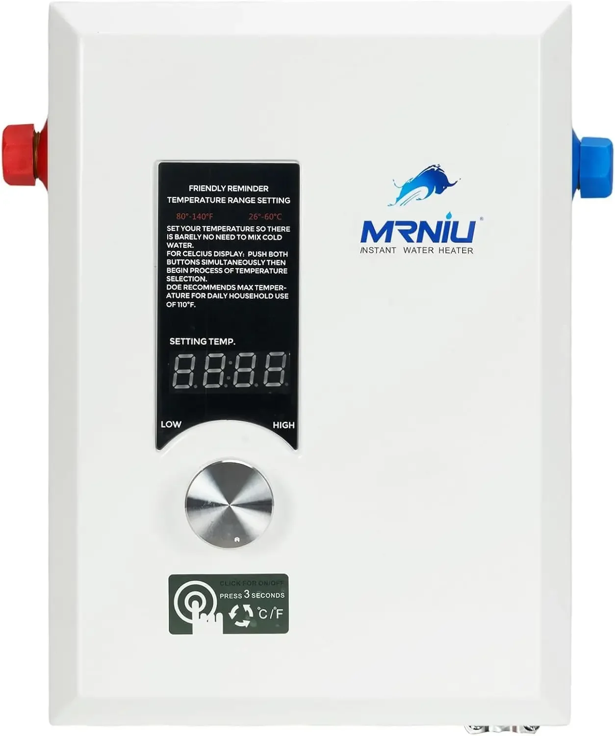 13kW Electric Tankless Water Heater, 240V On-Demand Instant Hot Water, Compact Wall-Mounted Heater for Shower, Bathroom & Sink