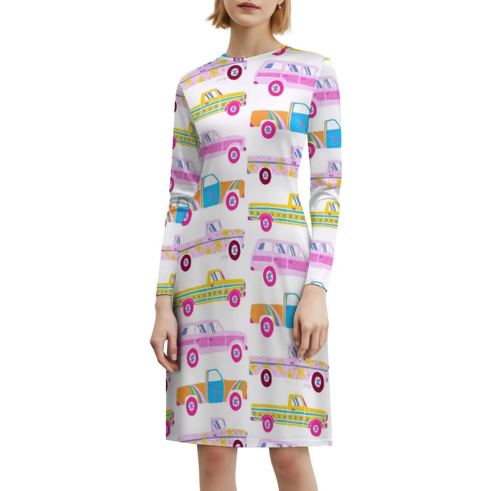 Retro Roads – فستان قصير على طراز Candy Palette Preppy للنساء على شكل حرف a فضفاض مناسب فستان يوم غير رسمي للتخييم Rv سيارة عتيقة