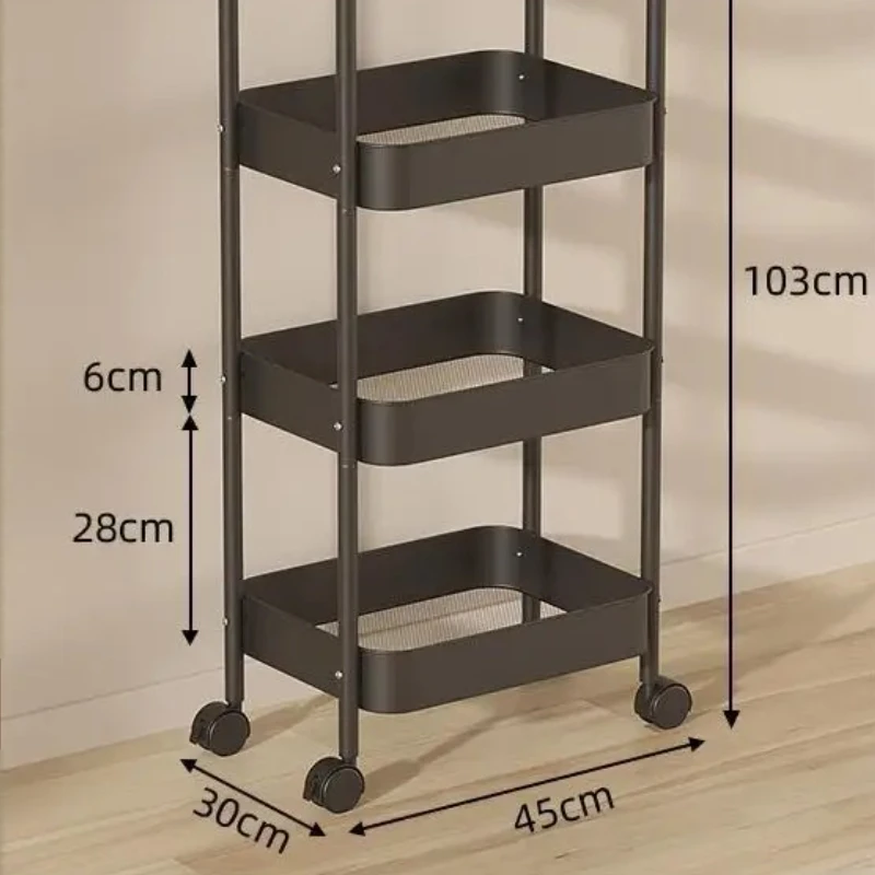 

Simple Leisure Trolley Shelves Armrests with Wheels Storage Racks Multi-layer Snack Racks Movable Kitchen Floor Storage Shelves