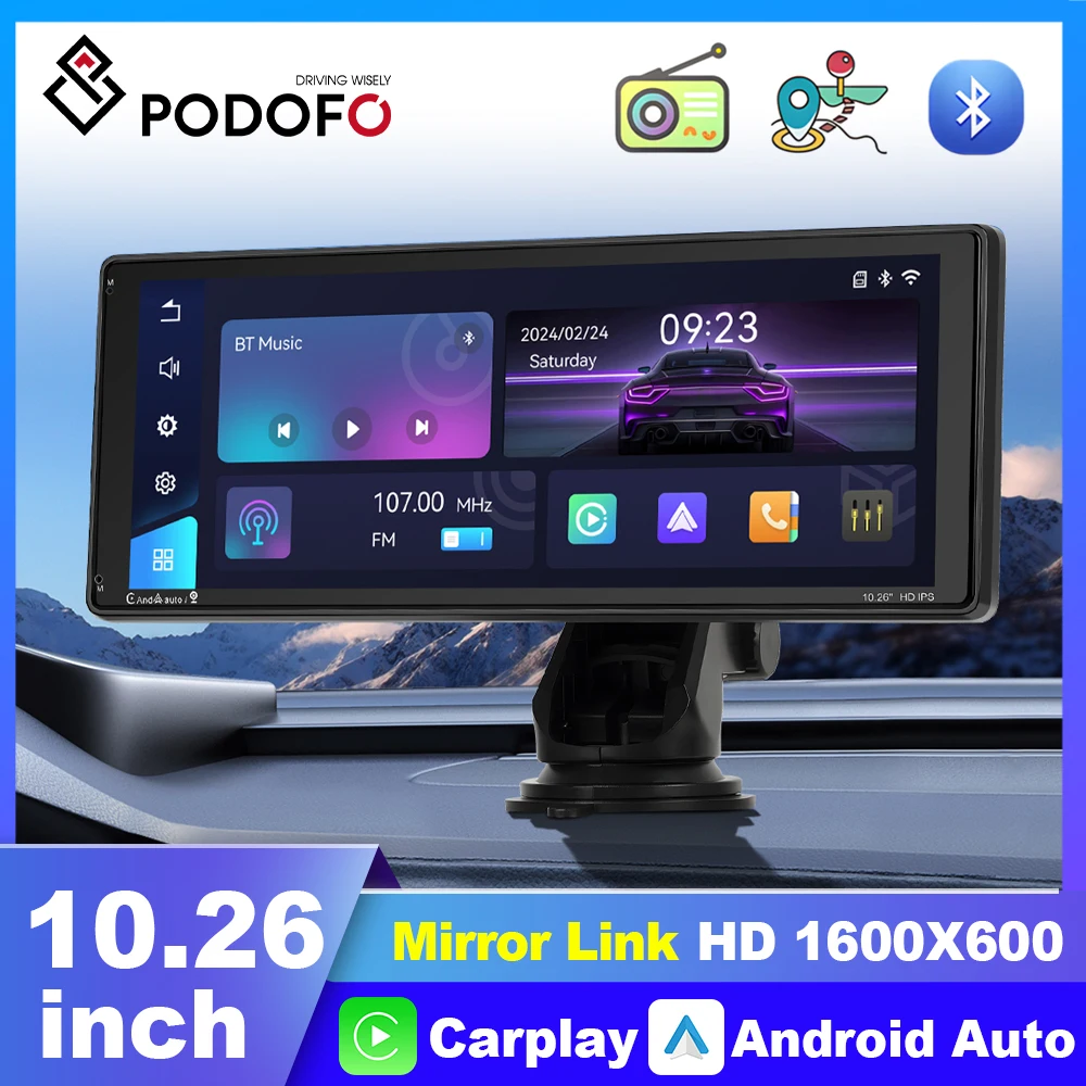 

Podofo 10.26 /6.9 inch Car Carplay Screen Portable Car Radio Multimedia Player Suppport Rear Camera Android Auto CarPlay