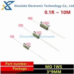 Resistor verde do filme do óxido de metal, MO1WS, 0.1R-10M, 0,18, 0,22, 0,39, 0,47 ohms, 1W, 2K, 2.2K, 2.4K, 2.7K, 3K, 3,3 K, 200R, 360R, 1,5 M, 8,2 M, 100 PCes