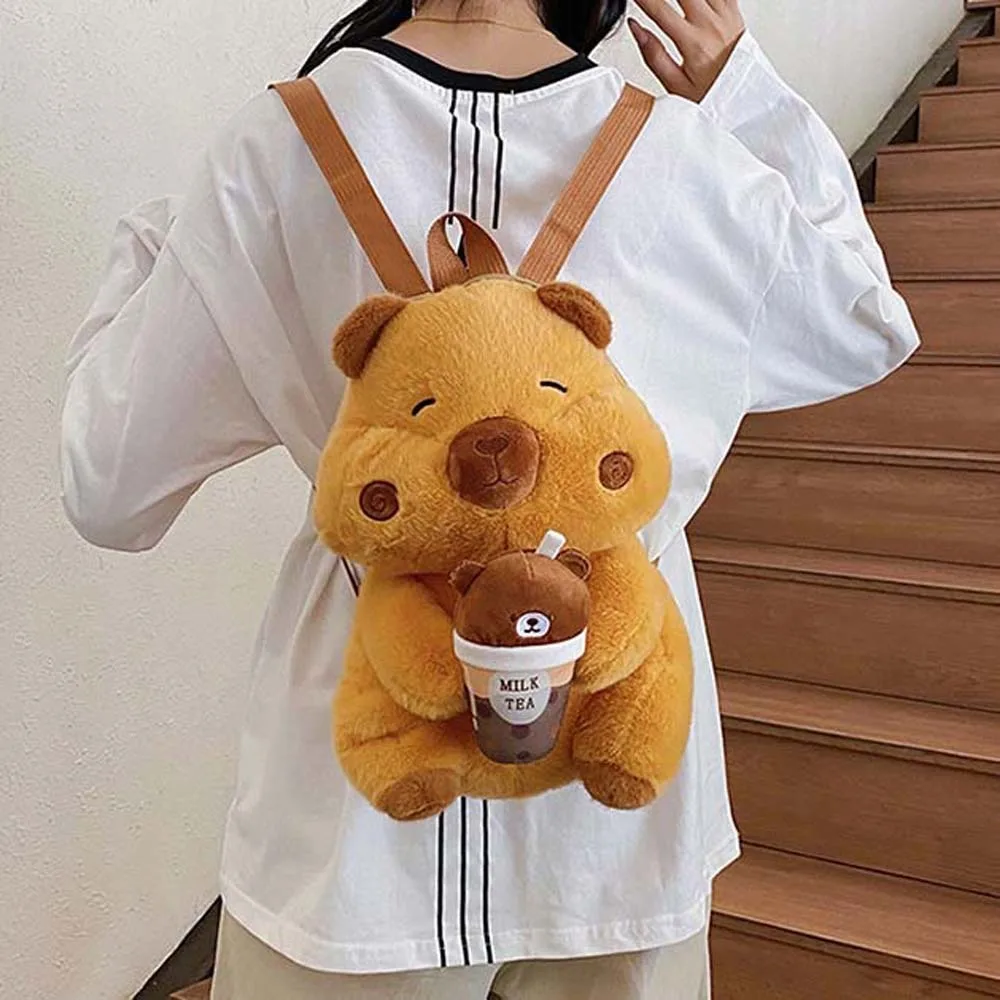 Verdickter süßer Capybara-Plüsch-Rucksack, weicher Bär, braun, Puppentasche, verstellbare Träger, PP-Baumwolle, Cartoon-Tagesrucksack für Studenten