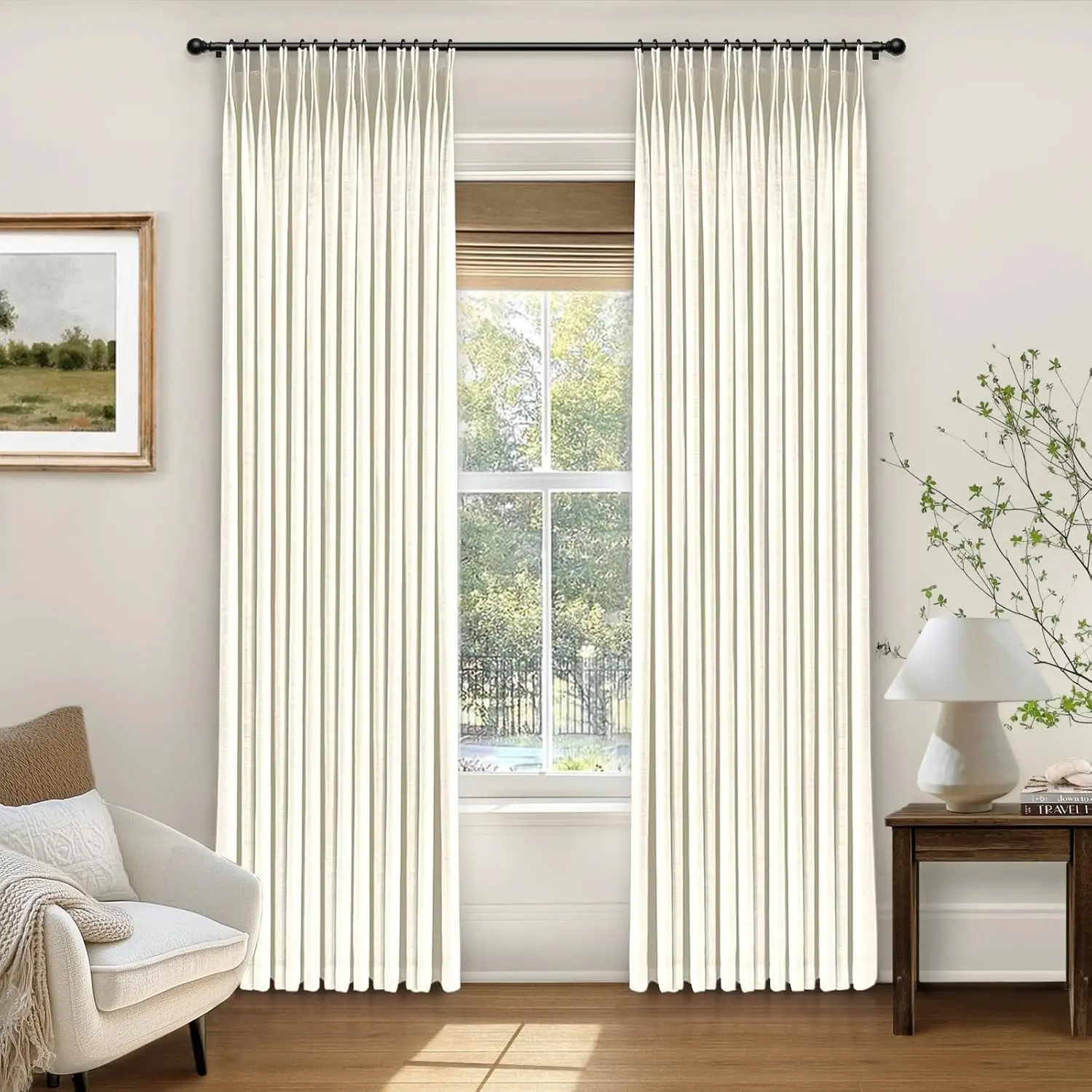 

Pinch Pleated Curtains, 100% Light Blocking Linen Pinch Pleat Blackout Curtains for Bedroom, Thermal Insulated Blackout