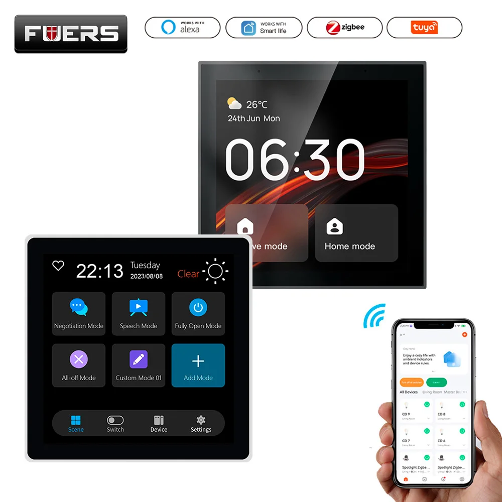 

FUERS T3E T1E умная панель управления, переключатель, панель переключения, Интеллектуальный сенсорный экран Zigbee