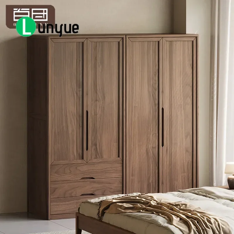 North American Black Walnut Wardrobe Song Style Aesthetics New Chinese Solid Wood Furniture Medium Size Whole House Storage