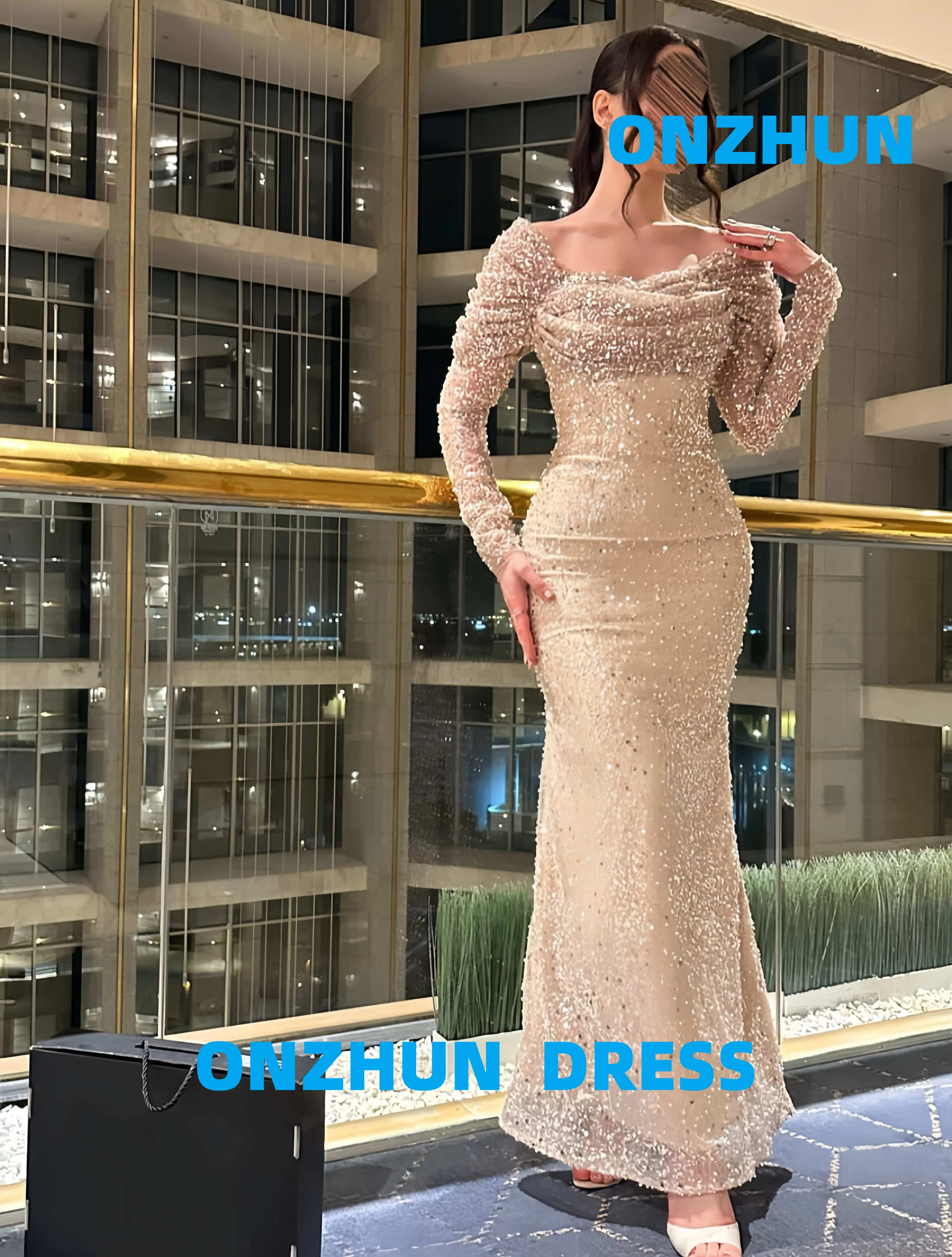 Maßgeschneiderte trägerlose lange Ärmel Meerjungfrau Luxus luxuriöse Abendkleider Damen Abendkleid moderne Abendkleider