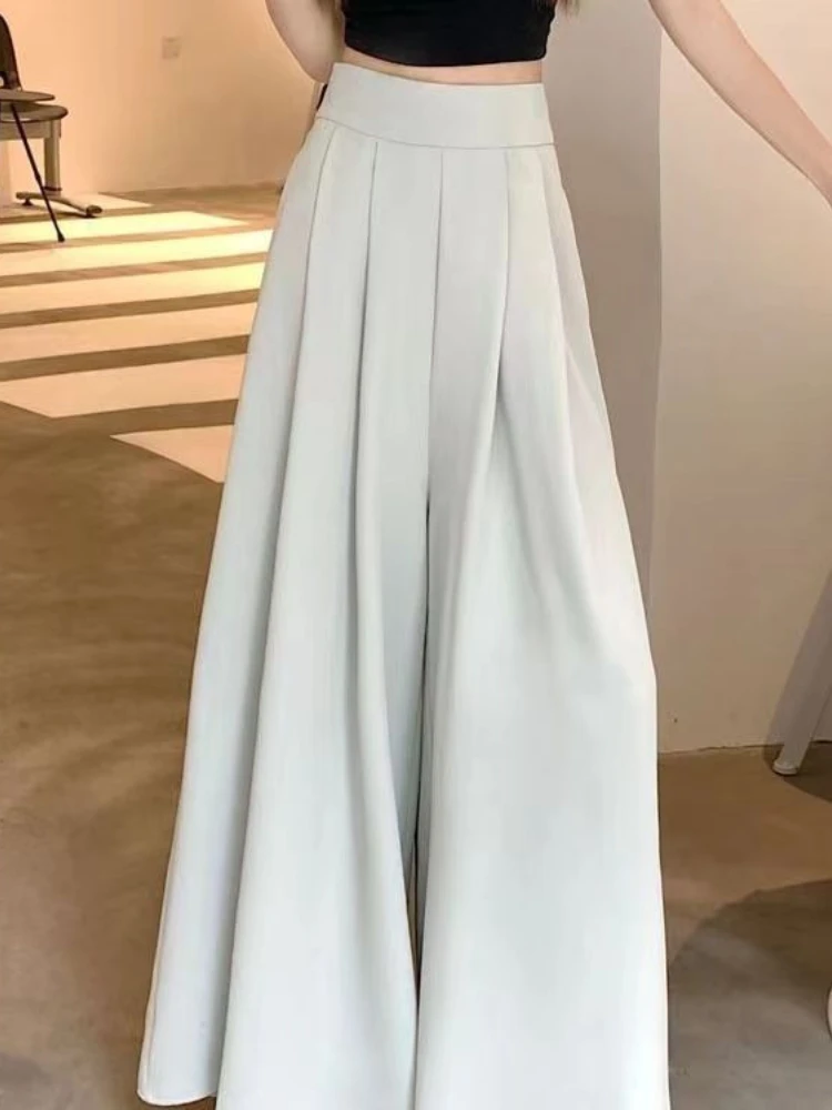 Neu im Sommer: Elegante, lässige Basic-Hose mit weitem Bein und großem Saum, elastischer Bund, OL-Büro-Damenhose, lockere Damenbekleidung