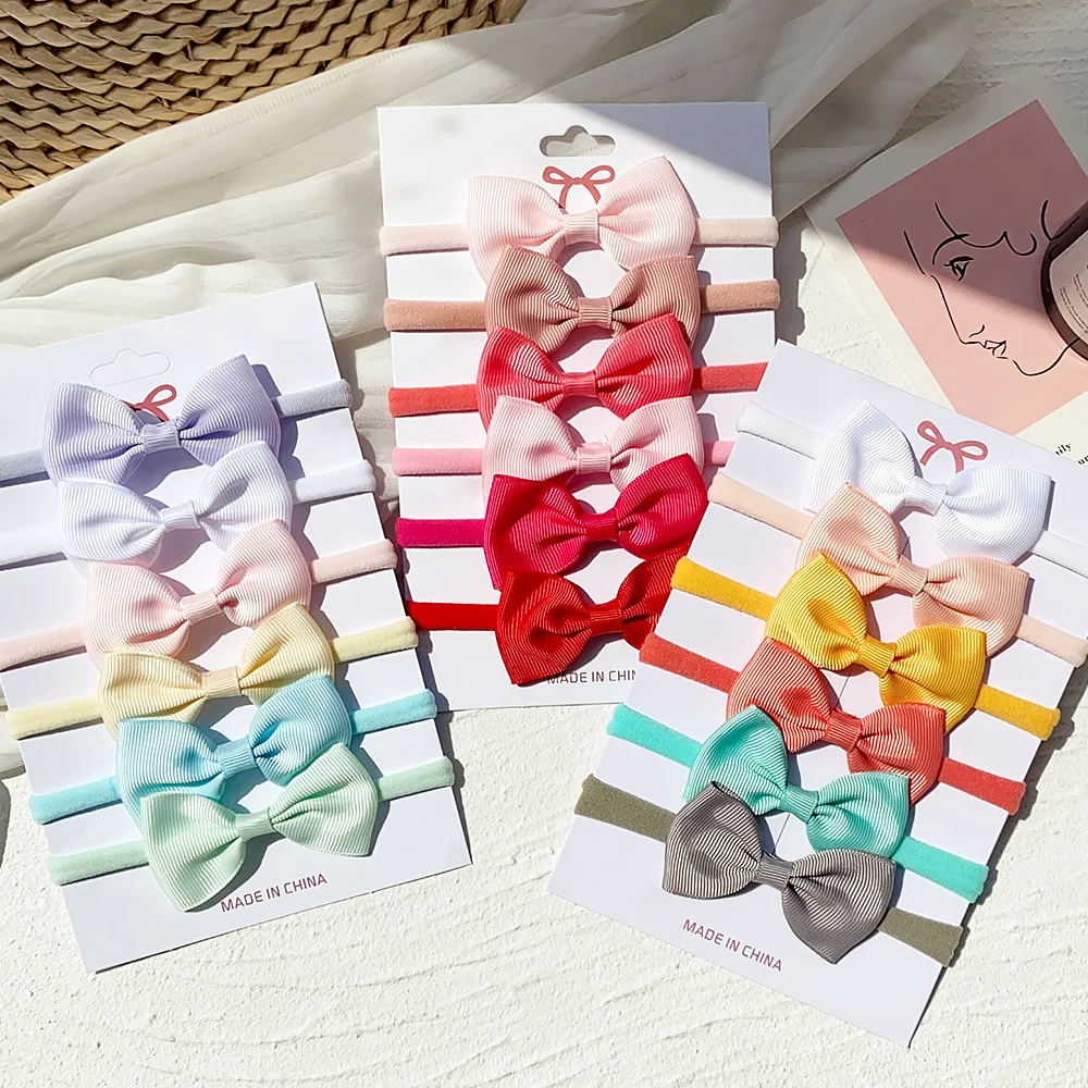 6Pcs/Set Solid Colorful Newborn Baby Headwear Elastic Hair Bands For Kids Cute Ribbon Bowknot Headband Infant Girls Accessories