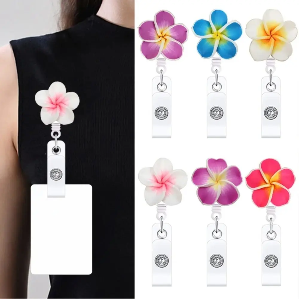 Cute Polymer Clay Badge Reel Card Holder Flower Shape Retractable Name Tag Badge Reels Badge Holder Clips Office Employee