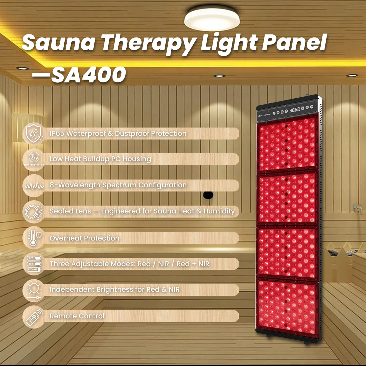 IDEATHERAPY IP65 Overheat Protection Waterproof Led Light Therapy Infrared Light Therapy Red Light Therapy Panel for Sauna Room