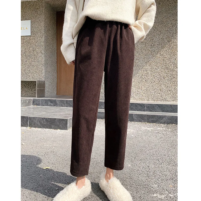 

Winter Warm Thickened Loose Pants Fashion Women Casual High-waist Velvet Ladies Pants Straight Trousers Elegant New 29442