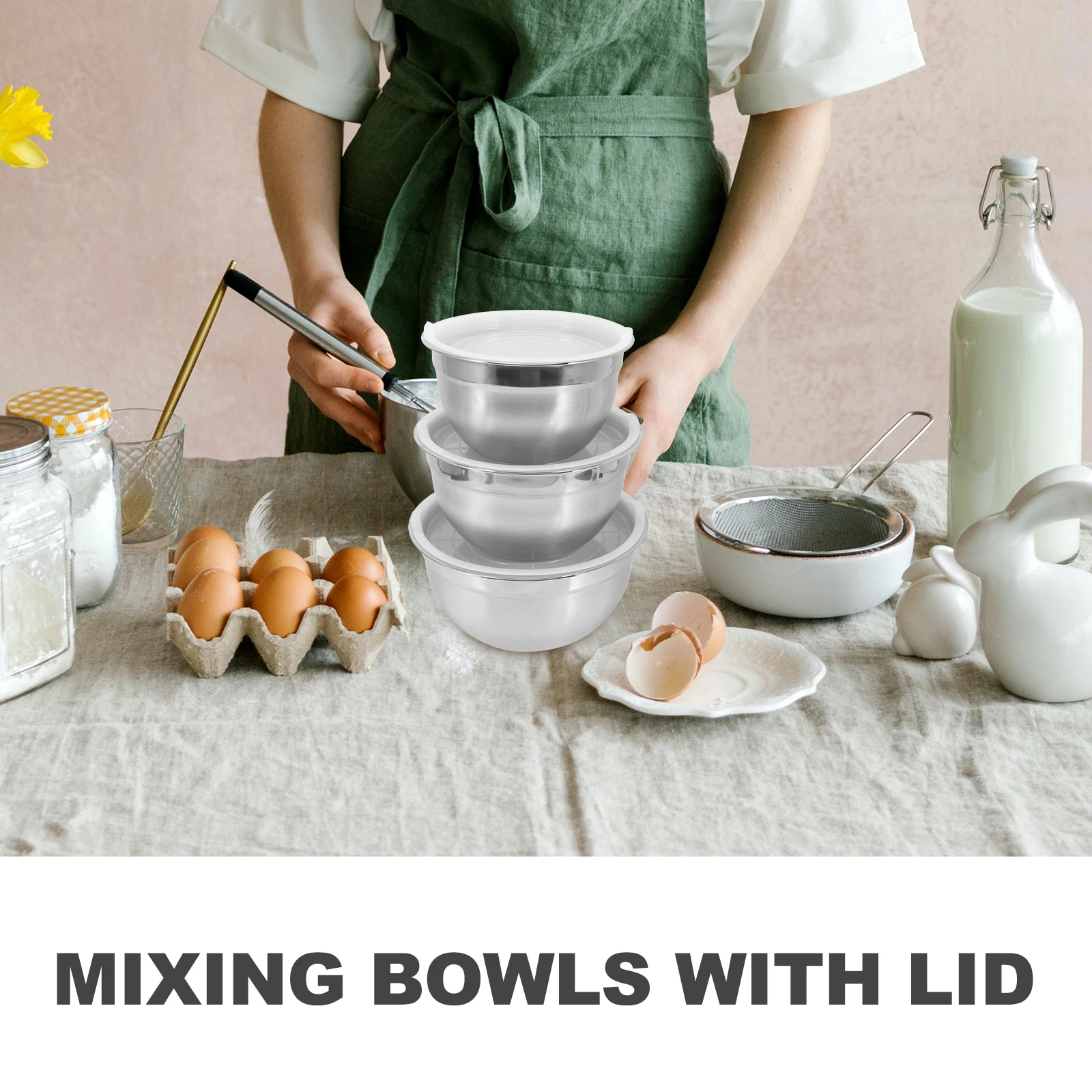 

3 Pcs Mixing Bowl Set Soup Ramen Noodle Bowls Serving with Lids Stainless Steel Food for Metal Child