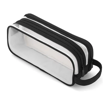 Estuche de lápices de malla de rejilla, bolsas de bolígrafos de 2 compartimentos, bolsa de lápices multifunción de mano transparente para estudiantes adolescentes