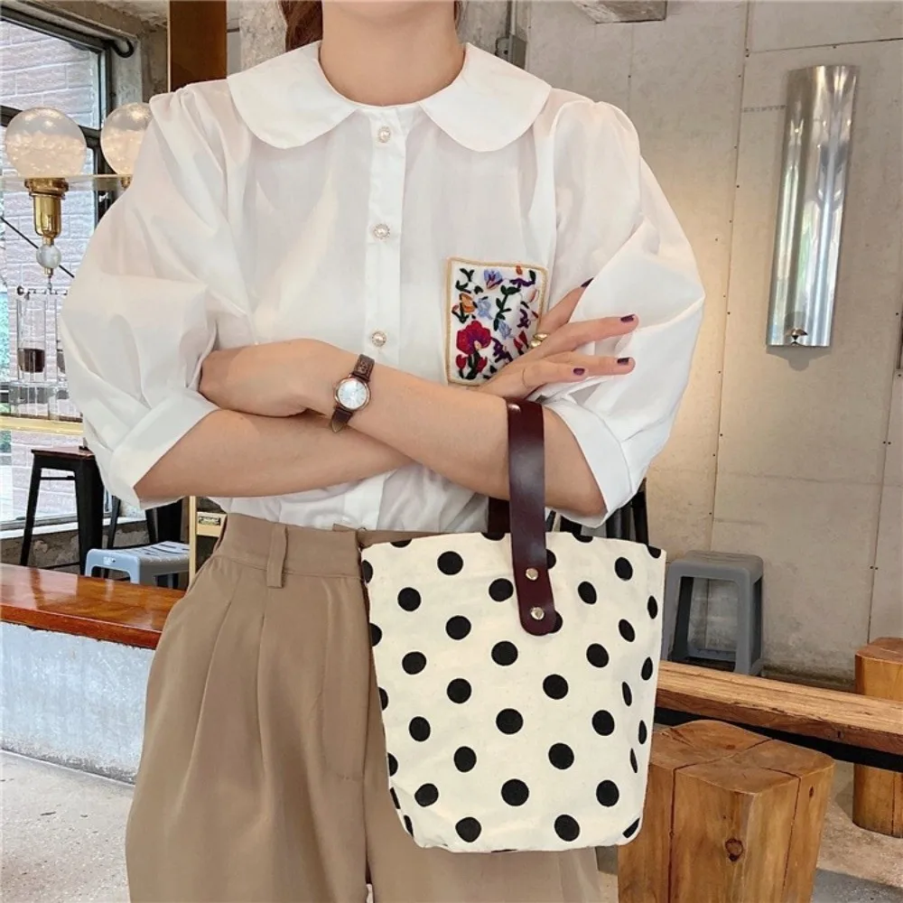 Trend Wave Point Polka Dot Bucket Bag Versatile Casual Handbag Large Capacity Tote Bag Lunch Bag