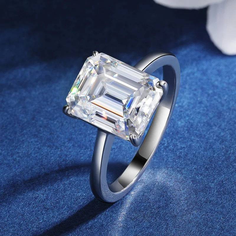 TBCYD 8*10MM 4CT D Color Emerald Cut Real Moissanite Rings S925 Silver Fine Jewelry For Women Wedding Party Sparkling With GRA