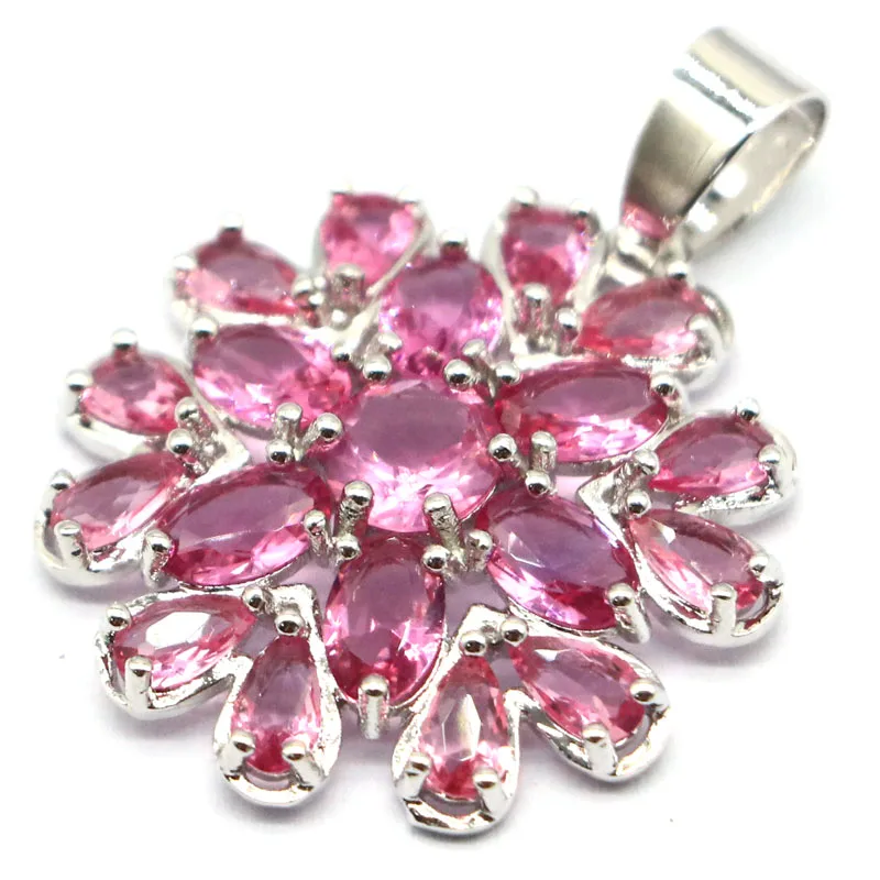 Buy 4 Get 1 Free 34x25mm Eye Catching Created Pink Tourmaline Women Wedding Silver Plated Pendant