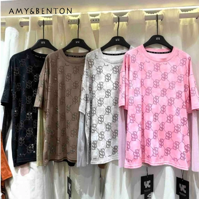 

Женская футболка Y2K среднего размера с коротким рукавом, летняя коллекция 2026, американский стиль, модный бренд, топ с сетчатыми рукавами, высококачественное исполнение