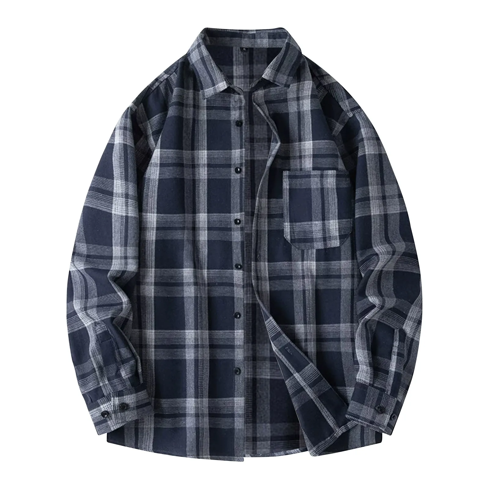 

Мужская черно-белая клетчатая рубашка с длинным рукавом, одежда в ленивом стиле, весенне-осенняя повседневная куртка большого размера, дышащая полиэфирная ткань