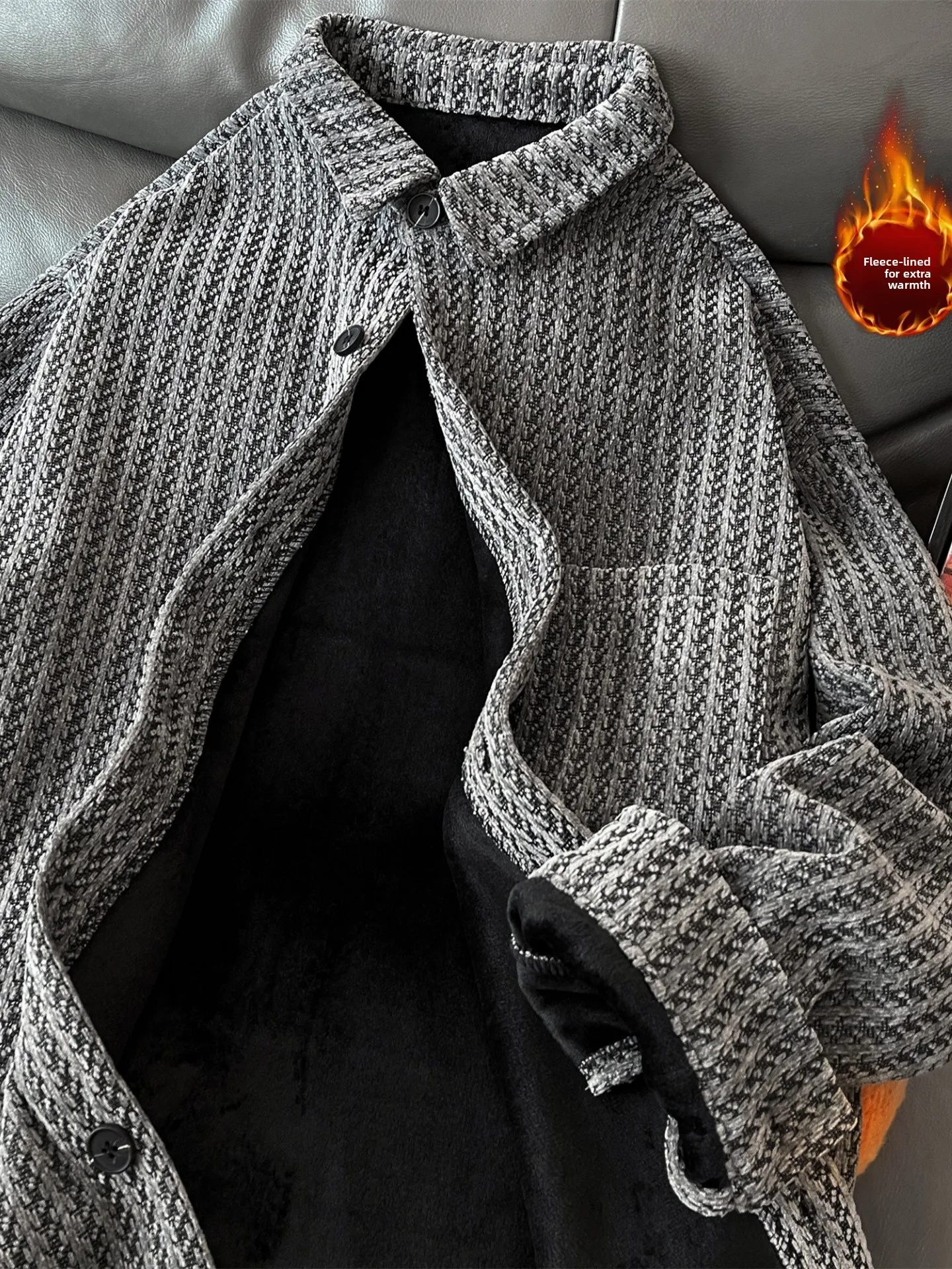

Men's Long Sve Fce Lined Thiened irt Fibone Pattern Winter Warm American Retro High End Feeling Outerwear