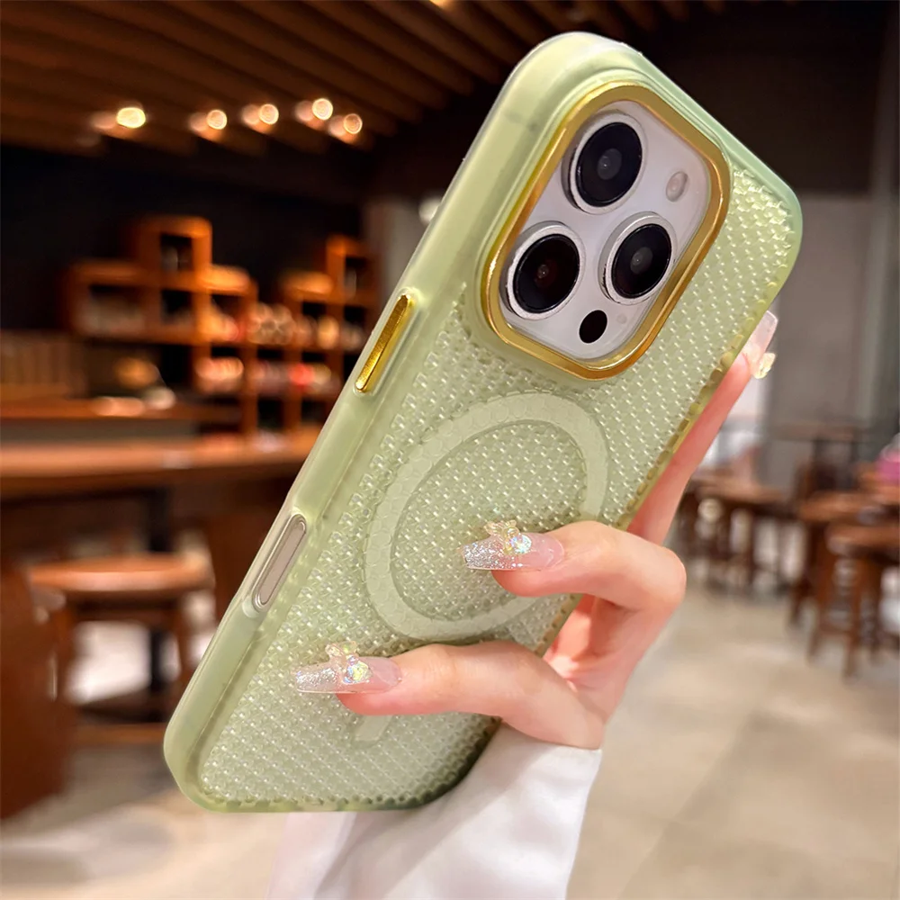 Heat Dissipation For Magsafe Wireless Charge Magnetic Case For iPhone 17 16 15 14 13 12 Pro Max Solid Color Breathable Cover