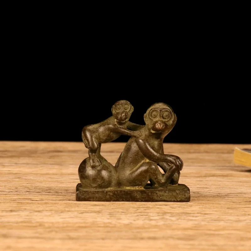 Antique Collectible Copper Double Ornament, Alloy Zodiac Monkey Seal Decorative Craft