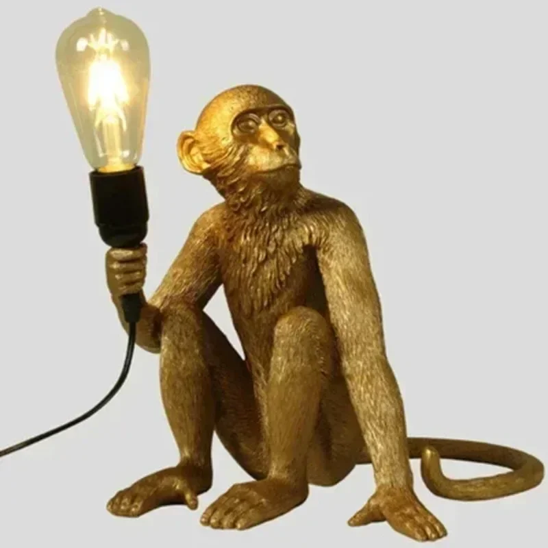 Modern Creative Hemp Rope Pendant Light Resin Black Monkey Lamp Home Restaurant Bedroom Animal Decoration Led Ceiling Chandelier