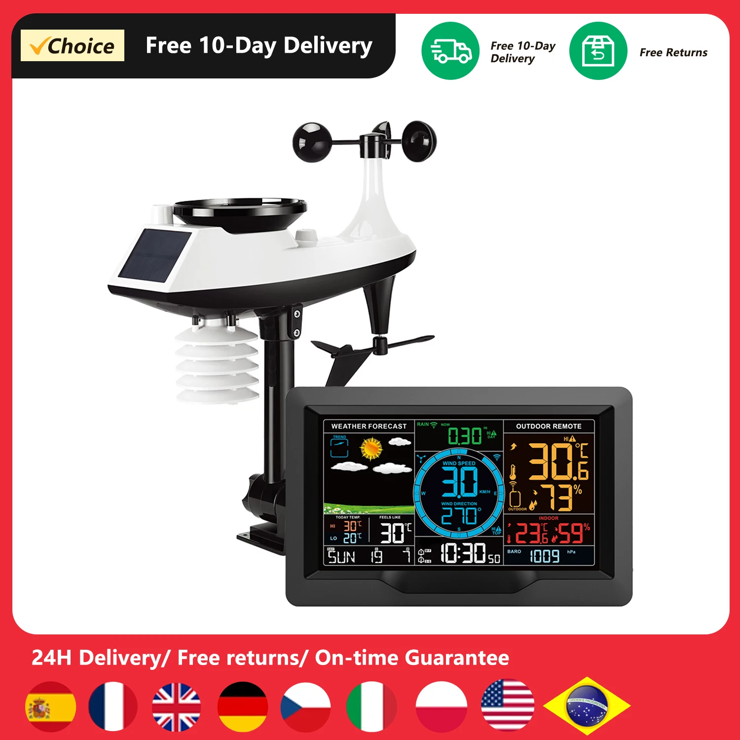 FJ3390A Multifunctional Professional Weather Station Temperature, Humidity, Wind Speed and Rainfall Detection Weather Forecast C