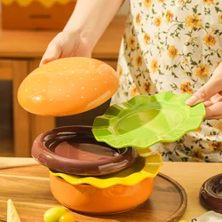 Creative Hamburger Bowl and Plate Set High Beauty Salad Bowls Irregular Dessert Plates Ceramic Tableware Cute Rice Bowl