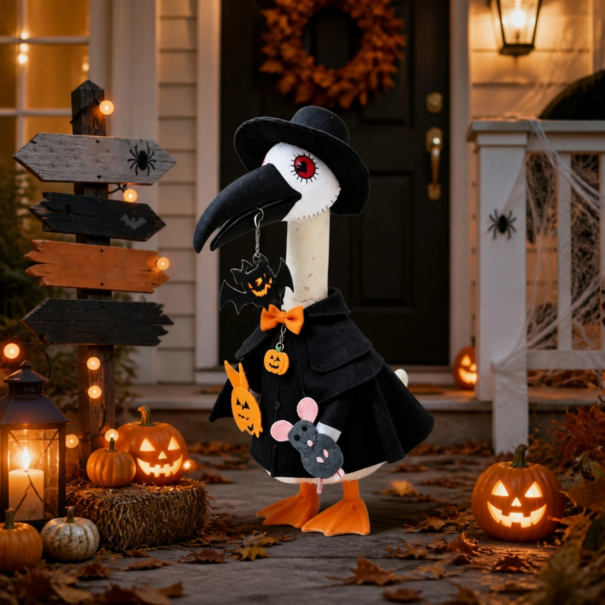 Halloween Porch Goose Costume Crow Style Black Cloak and Head Cover Hat