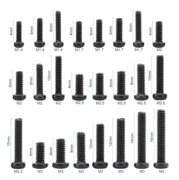 1720 pcs 24 types M1.4/M2/M3 countersunk Phillips small screw set carbon steel computer laptop screw kit computer screw set blac