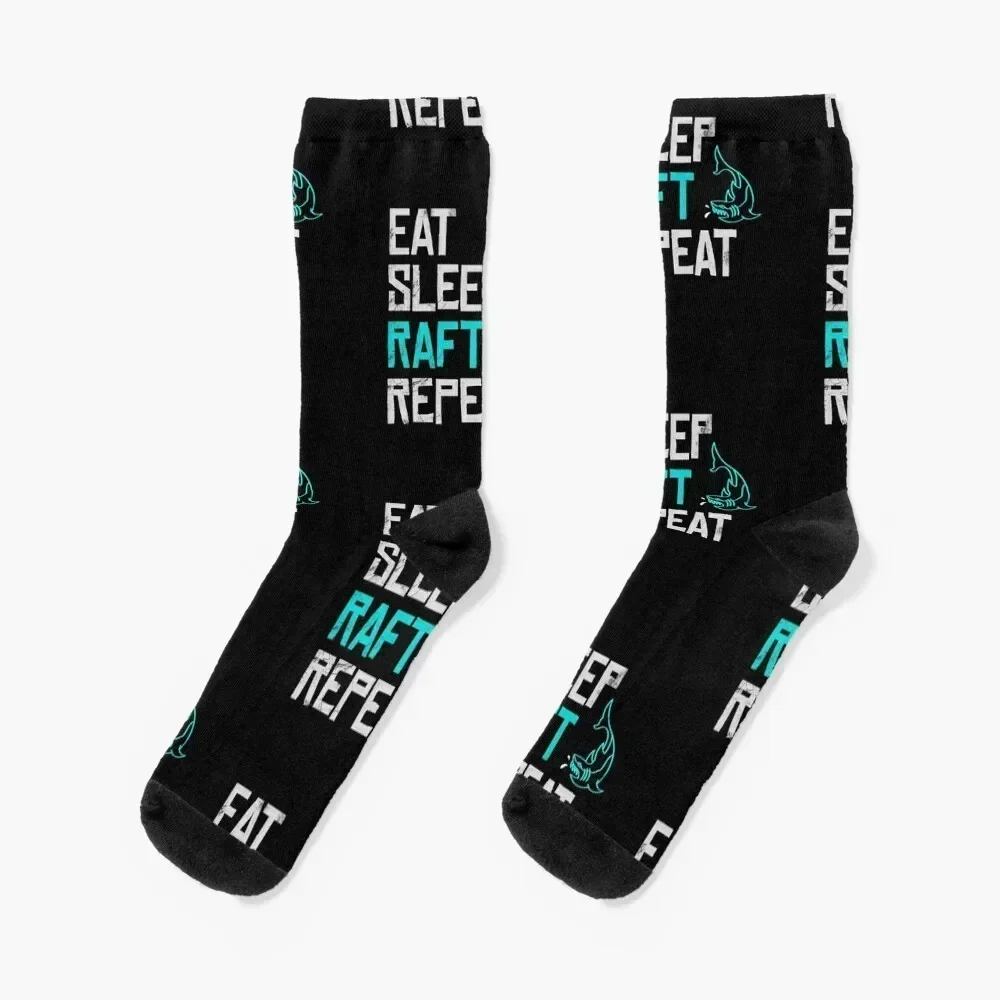 Raft Game Eat Sleep Raft Repeat Funny Shark Attack Socks Men's professional running gym Men Socks Luxury Brand Women's