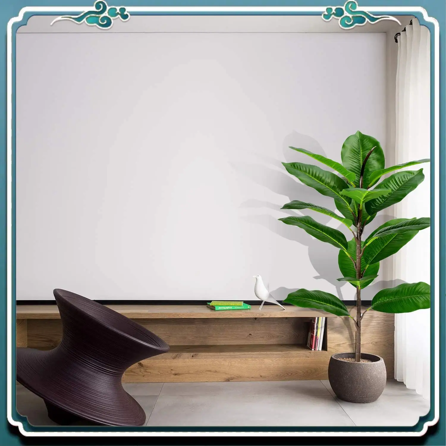 

Premium 2Pcs Faux Banana Tree Tropical Monstera Leaf Fake Turtle Large Palm Leaves Fern Fake Green Bushes Shrubs Greenery Decor