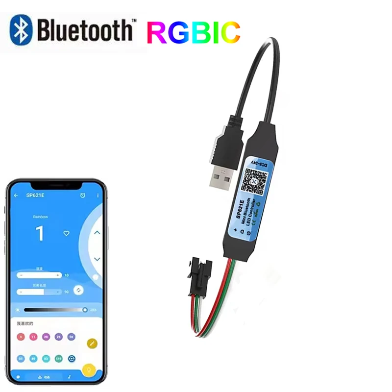 Controlador inteligente Bluetooth 5V 3 pines RGBIC controlador Led USB RGBIC controlador de luces Led SP621E para tira de LED WS2812B 2811
