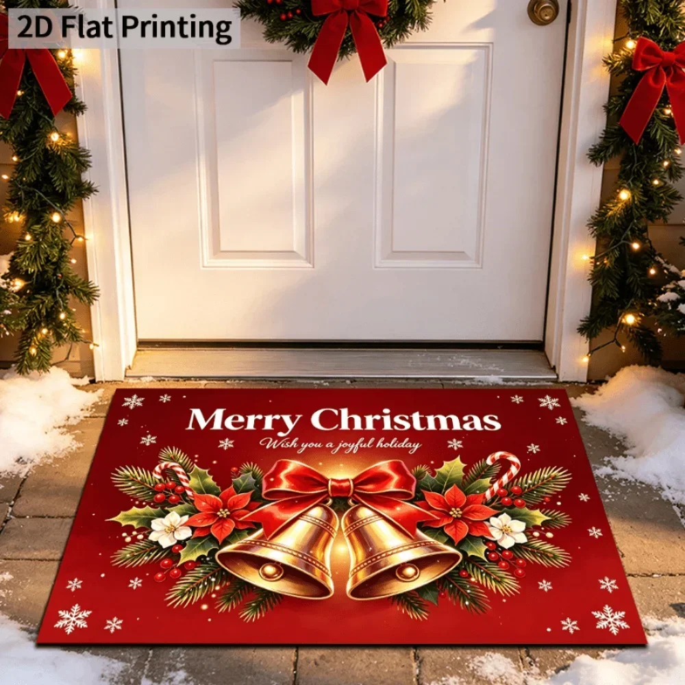 Elegant Christmas Tree Area Rug Handwritten Letters Doormat Welcome Rug Floor Mat Apartment Lounge Foyer Floor Decoration