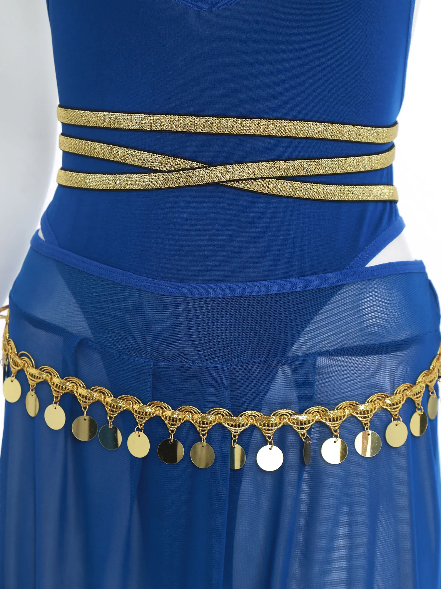 ชุดคอสเพลย์ฮาโลวีนสไตล์เต้นรำอินเดียสำหรับผู้หญิง ชุดเซ็กซี่ บอดี้สูทและกระโปรงผ้าตาข่ายผ่าข้างพร้อมคอเสื้อ