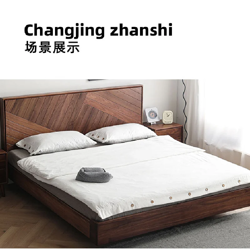 North American black walnut wooden bed cherry wooden bedroom 1.8m double solid bed 2.2m big bed wedding bed