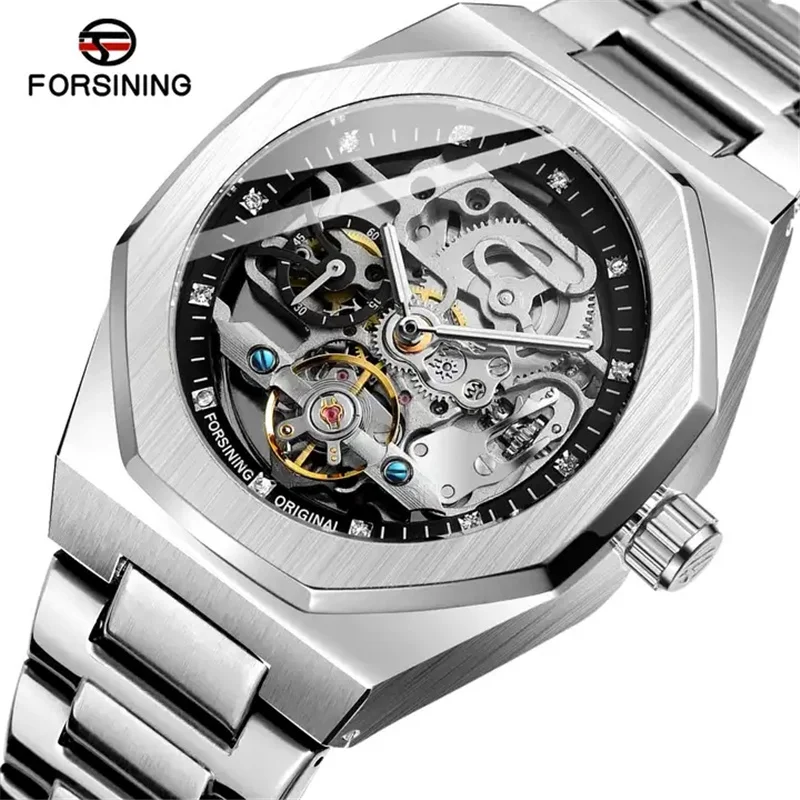 Forsining 375A Automatic Watch For Men New Dials Military Sports Mechanical Watches Hand Luxury Stainless Steel Strap 2024