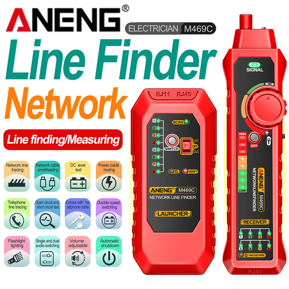 ANENG M469C Multifunction Network Cable Finder Networking Tool RJ45 RJ11 LAN Cable Tester Trace Measure Network Repair Analyzers