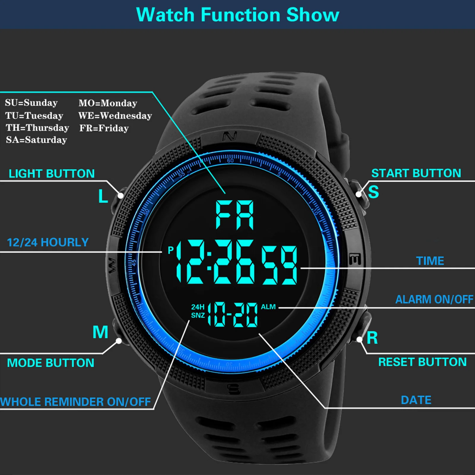

Digital Sports Watch Waterproof Casual Luminous Stopwatch Alarm Simple Army Watch for Running Climbing Fishing