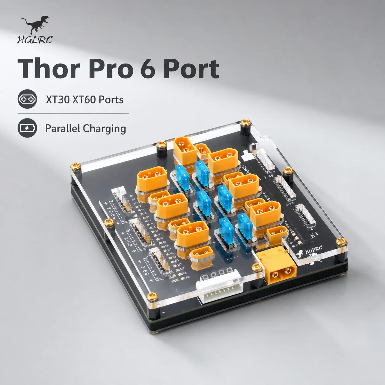 HGLRC Thor 6 Pro LiPo Battery Parallel Charger Board 6 Port XT30 XT60 40A 2-6S Balance Board With Discharger For IMAX B6 ISDT Q6