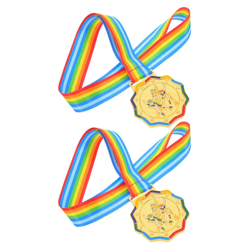 

2 шт. золотые металлические медали для фигурного катания для детей с яркими лентами, для награждения молодежных спортивных достижений и турниров