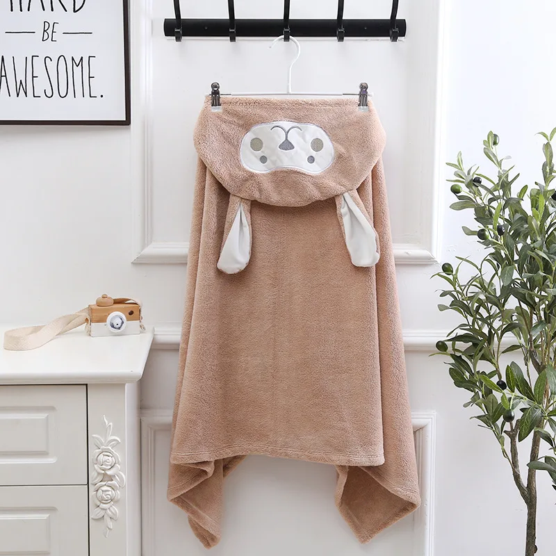 

Newborn Bath Towel With Snap Buttons Hooded Baby Bathrobe Children's Absorbent Quick Drying Bath Towel Coral Velvet Bath Towel