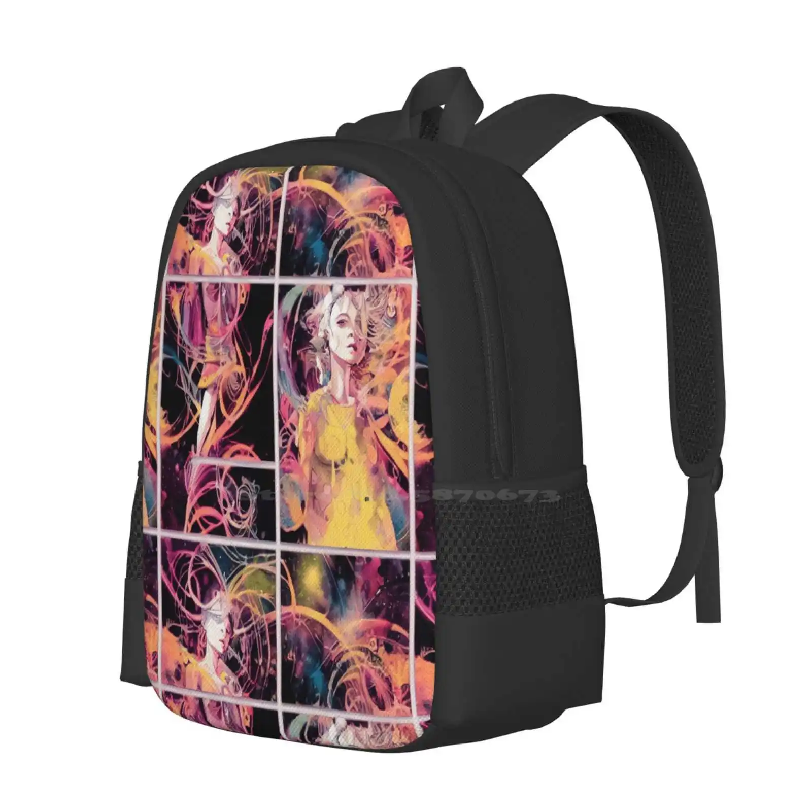 Abstract Goddess Hot Sale Backpack Fashion Bags Abstract Cartoon Manga Kawaii Cute Japan Colorful Girl Mystery Goddess Flower