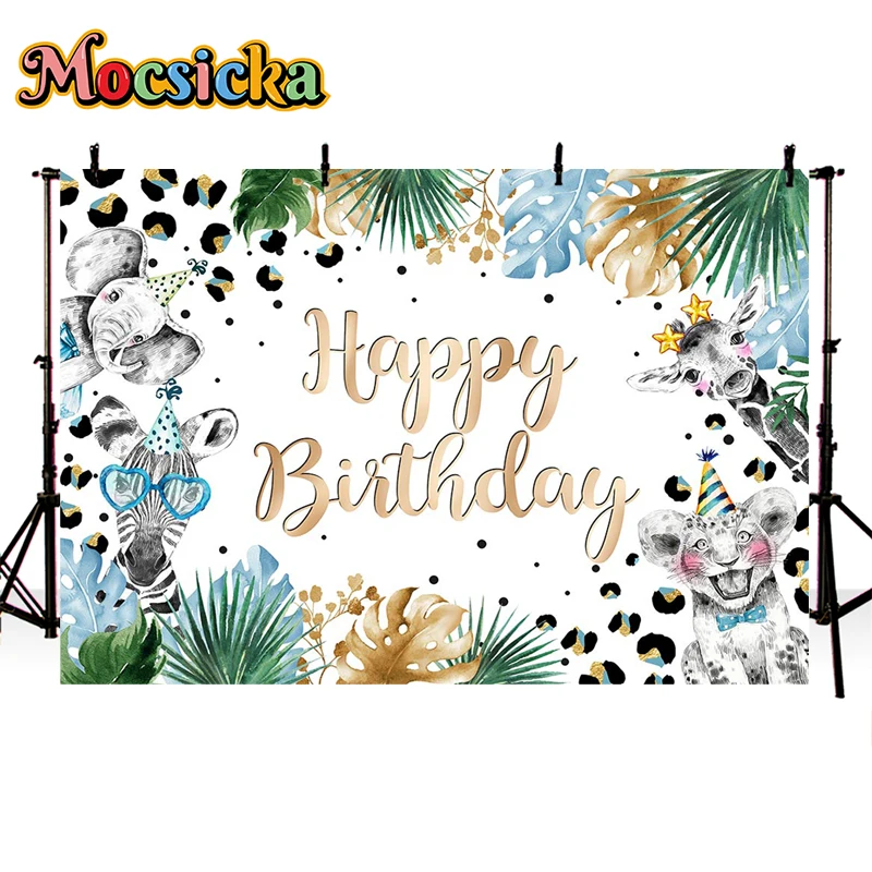 Mocsicka-Happy Birthday Photography Background, Floresta, Vida Selvagem, Decoração para Crianças, Festa, Baby Shower, Backdrop Photo Studio