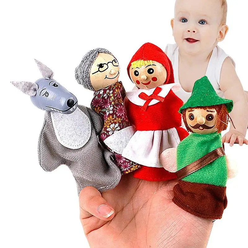 

4Pcs Baby Cartoon Animal Family Finger Puppet Role Play Tell Story Doll Educational Mini Animal Hand Puppet For Children Kids