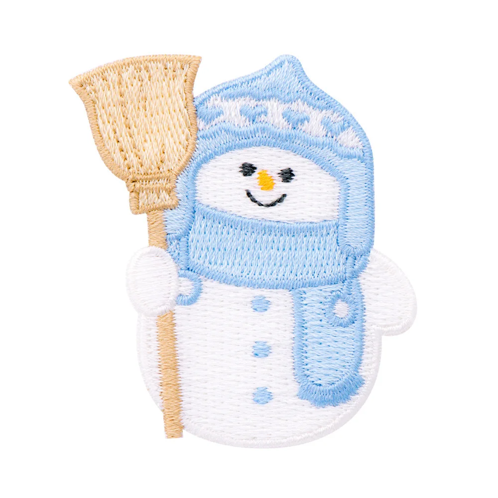 Patchs brodés autocollants Bonhomme de neige, appliques de Noël en tissu moelleux à coudre ou thermocollantes, qualité supérieure