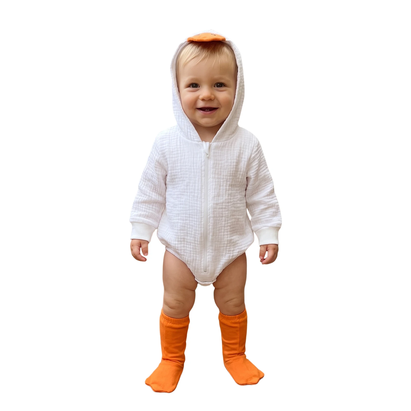 Baby Girls Halloween Costume Long Sleeve Hooded Duck Romper with Stockings