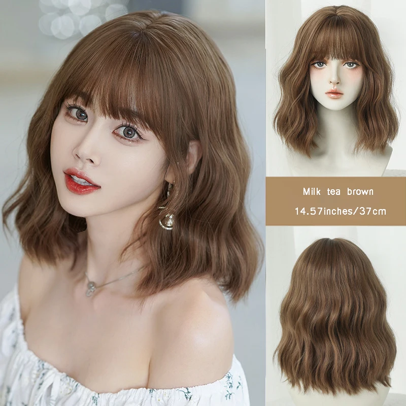 

14-Inch Water Ripple Bangs Natural Synthetic Hair Is Suitable For Women'S Daily Parties, Halloween Cosplay Lolita Synthetic Wigs
